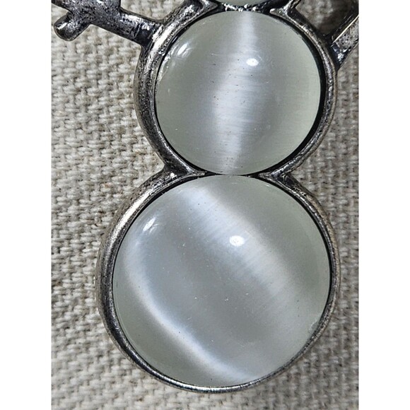 Vintage Silver White Moonglow Lucite SNOWMAN Pendant Necklace Brooch - Picture 8 of 8